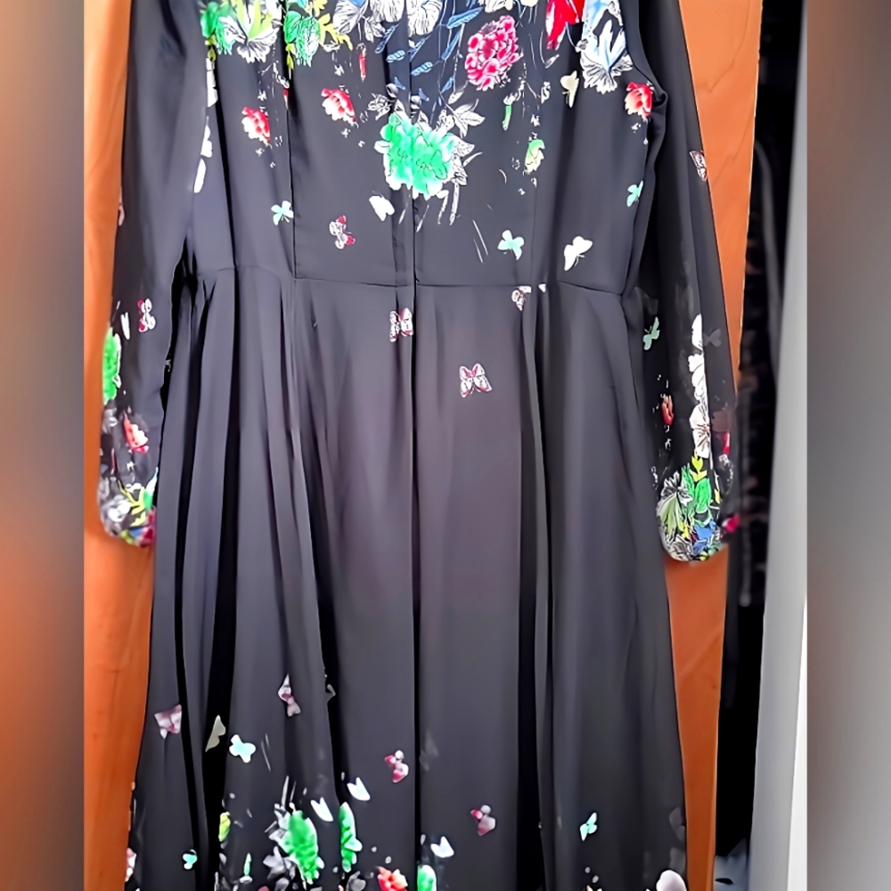Floryday Black Floral Long-sleeve Dress - Picture 2 of 4